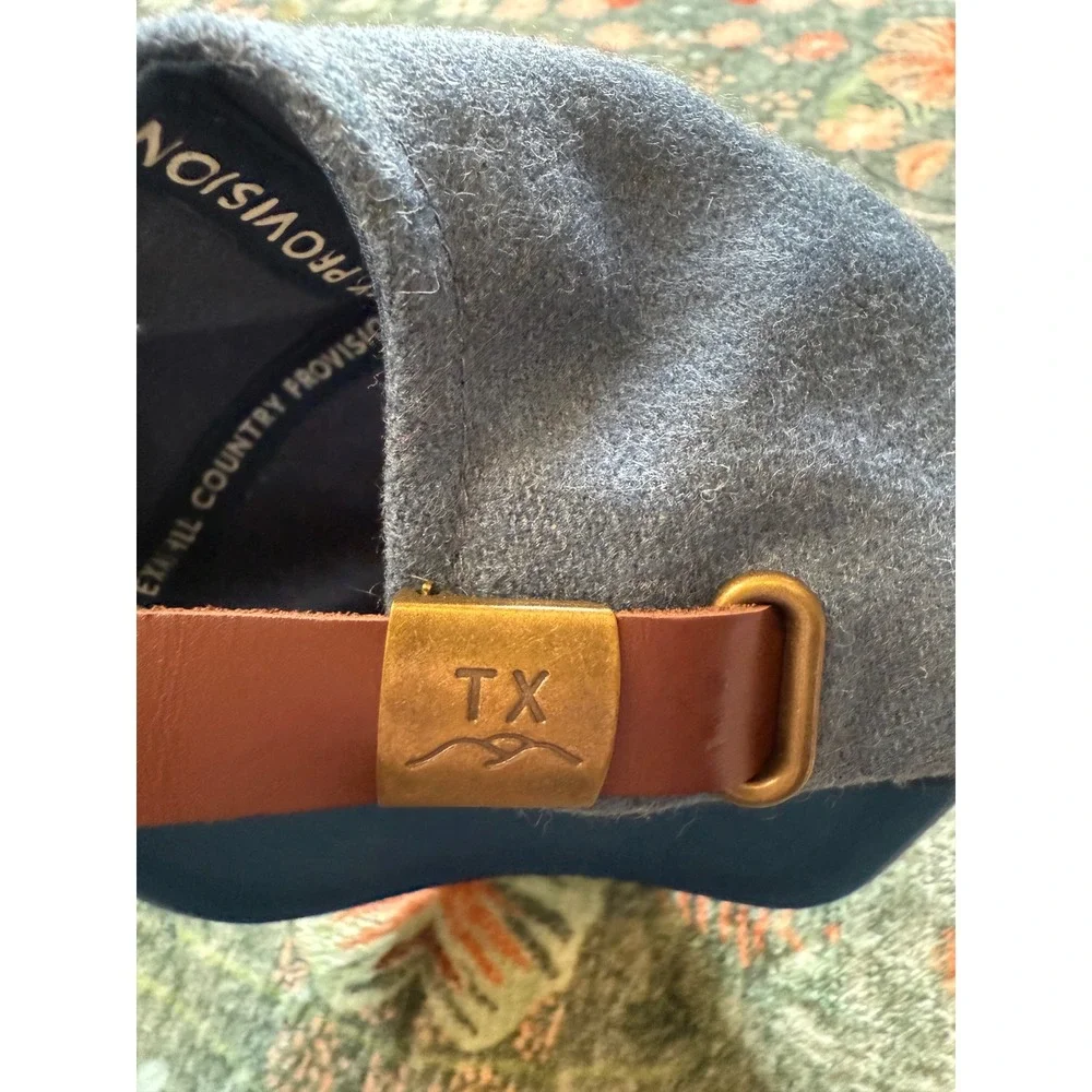 Texas Hill Country Provisions The Shepherd Blue Wool Blend Strapback Hat TX Logo
